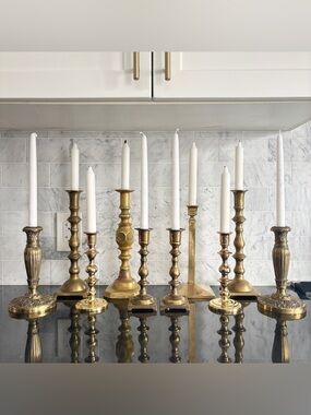 Assorted Premium Lot of 10 Large Vintage Brass Candlestick Holders